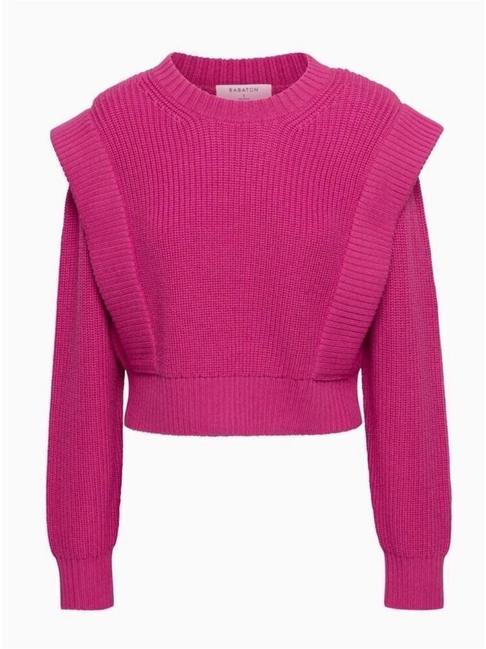 Babaton Hot Pink Ribbed Crewneck Sweater